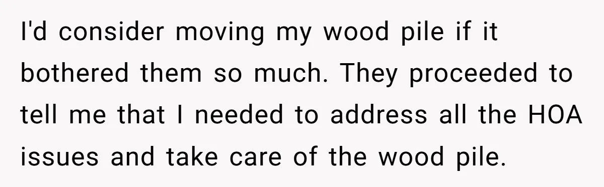 Homeowner Defies HOA Rules, Faces Neighbor Fury Over Woodpile And More