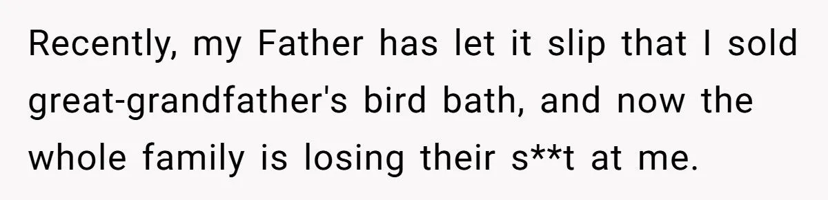 Family Outrage Erupts After Woman Sells Unwanted Heirloom Birdbath