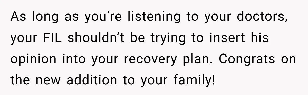 Woman Puts Her FIL in His Place After He Comments on Her Postpartum Weight