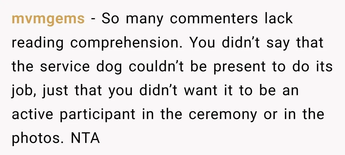 Bride Refuses to Let Her Friend’s Service Dog Participate in Wedding Photos or Ceremony - Friend Calls It Ableist