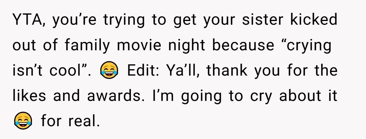 This Teen Told Her Mom She Didn’t Want Her Sister at Movie Night After Catching Her Cry During Kids’ Movies