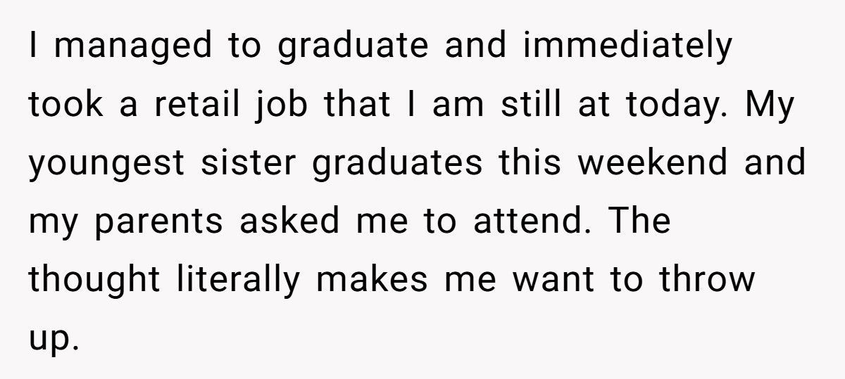 A Woman Refuses to Attend Her Little Sister’s Graduation Due to Their Parents’ Favoritism