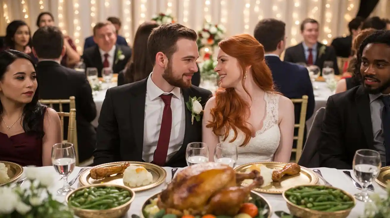 A Couple Wants to Save Money at Wedding by Feeding Guests Snacks - While the Couple Eats a Real Meal