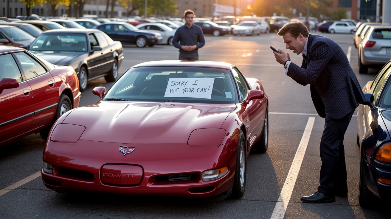 Fake Note On Corvette For Taking Four Parking Spots