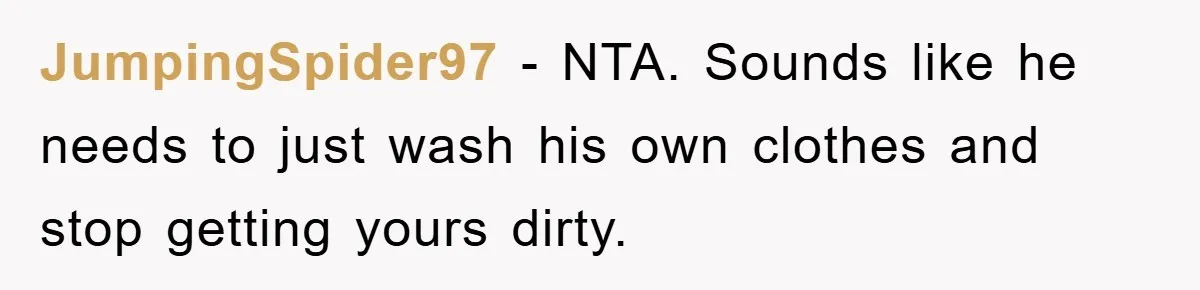 JumpingSpider97 − NTA. Sounds like he needs to just wash his own clothes and stop getting yours dirty.