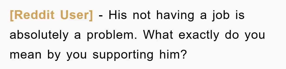 [Reddit User] − His not having a job is absolutely a problem. What exactly do you mean by you supporting him?