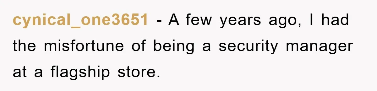 cynical_one3651 − A few years ago, I had the misfortune of being a security manager at a flagship store.