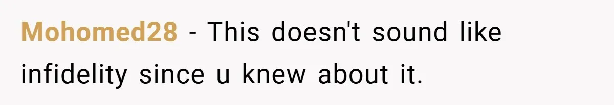 Mohomed28 − This doesn't sound like infidelity since u knew about it.