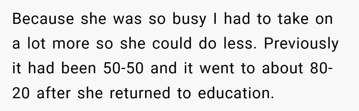 Because she was so busy I had to take on a lot more so she could do less. Previously it had been 50-50 and it went to about 80-20 after...