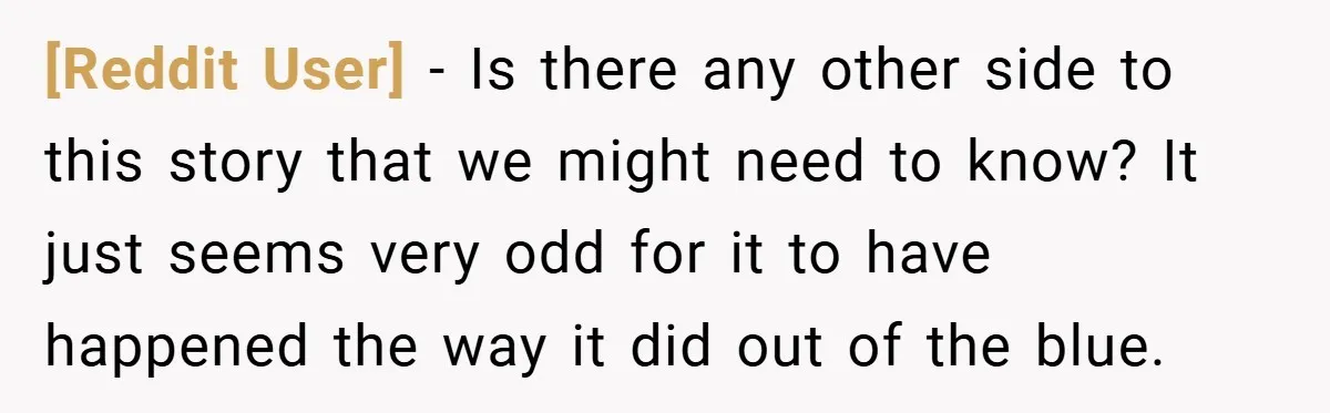[Reddit User] − Is there any other side to this story that we might need to know? It just seems very odd for it to have happened the way it...