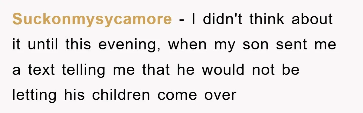 Suckonmysycamore − I didn't think about it until this evening, when my son sent me a text telling me that he would not be letting his children come over
