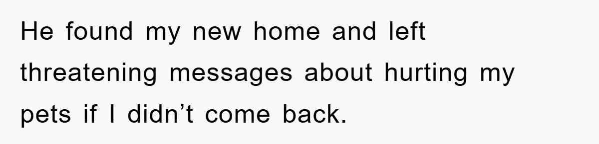 He found my new home and left threatening messages about hurting my pets if I didn’t come back.