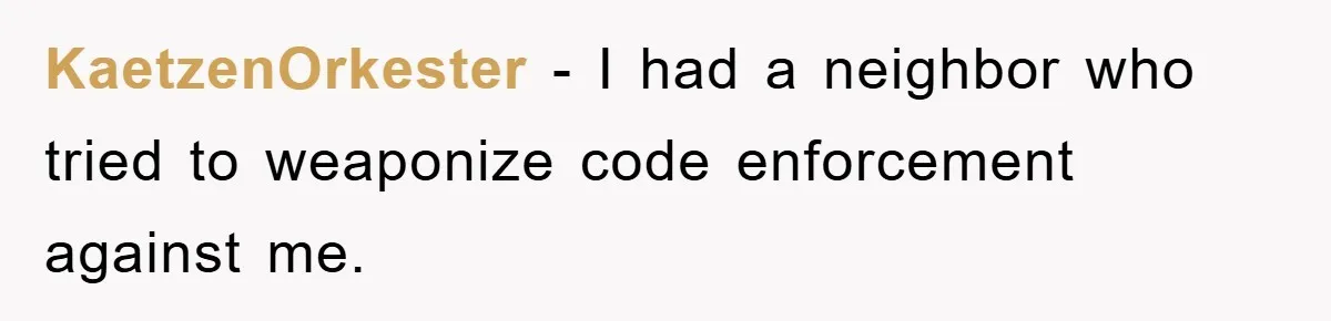 KaetzenOrkester − I had a neighbor who tried to weaponize code enforcement against me.