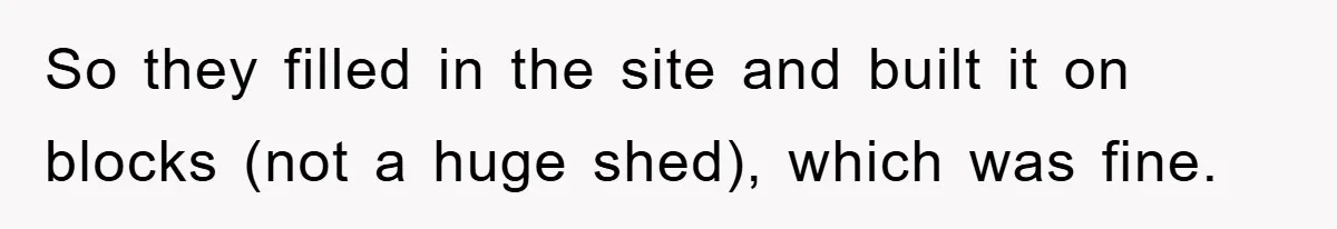 So they filled in the site and built it on blocks (not a huge shed), which was fine.