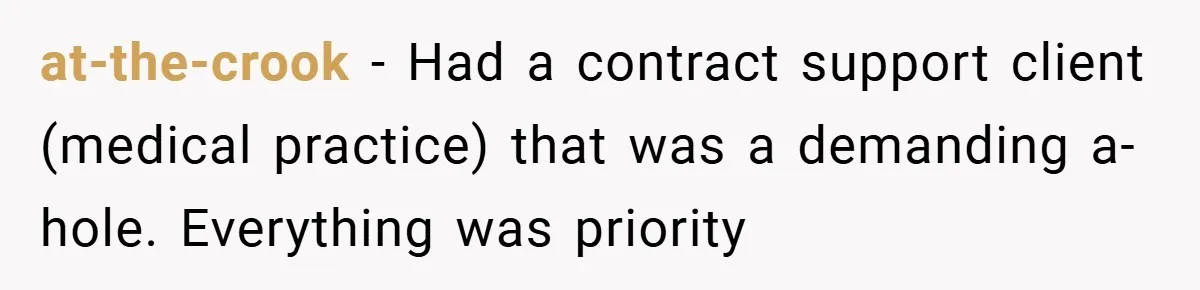 She Was Forced to Delete Her Own Account at Work—Weeks Later, Her Boss’s Wife Paid a $6,000 Price at-the-crook − Had a contract support client (medical practice) that was a demanding a-hole. Everything was priority