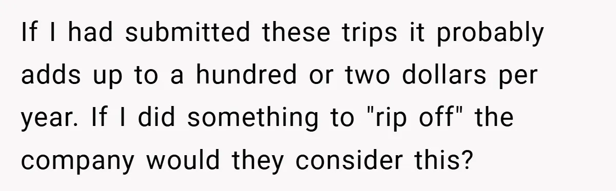 If I had submitted these trips it probably adds up to a hundred or two dollars per year. If I did something to "rip off" the company would they consider...
