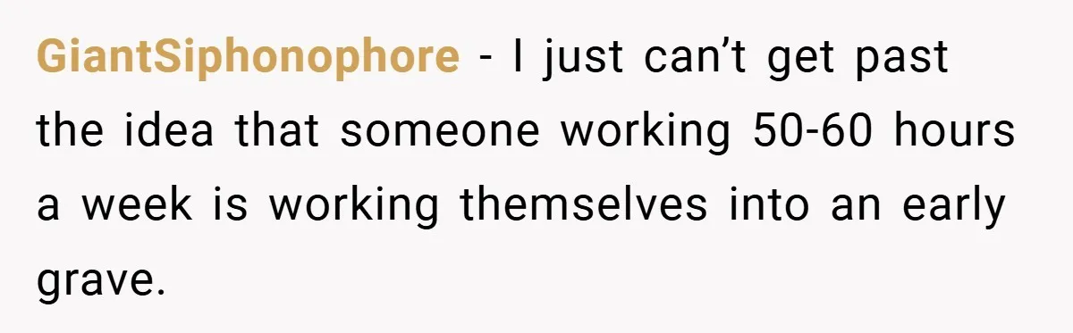 Employee Stops Managing Office - Forces Family-Run Law Firm to Face Consequences GiantSiphonophore − I just can’t get past the idea that someone working 50-60 hours a week is working themselves into an early grave.
