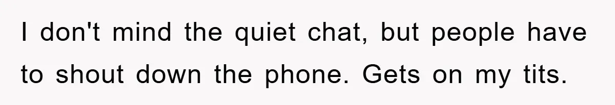 I don't mind the quiet chat, but people have to shout down the phone. Gets on my tits.