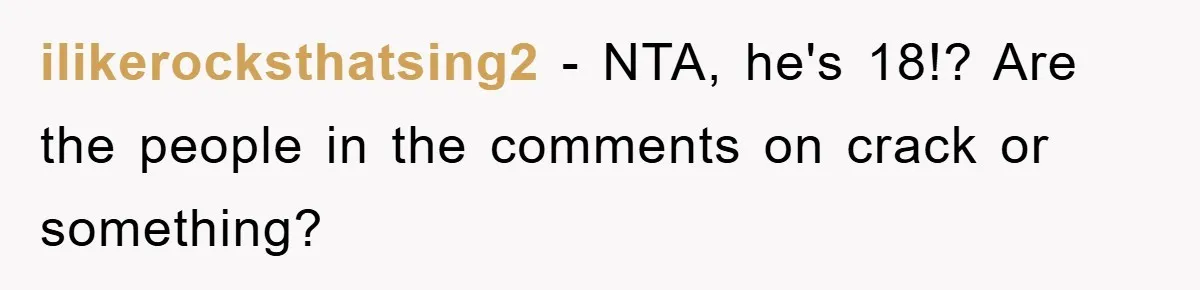 ilikerocksthatsing2 − NTA, he's 18!? Are the people in the comments on crack or something?