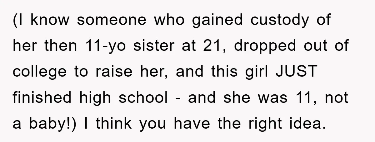 (I know someone who gained custody of her then 11-yo sister at 21, dropped out of college to raise her, and this girl JUST finished high school - and she...