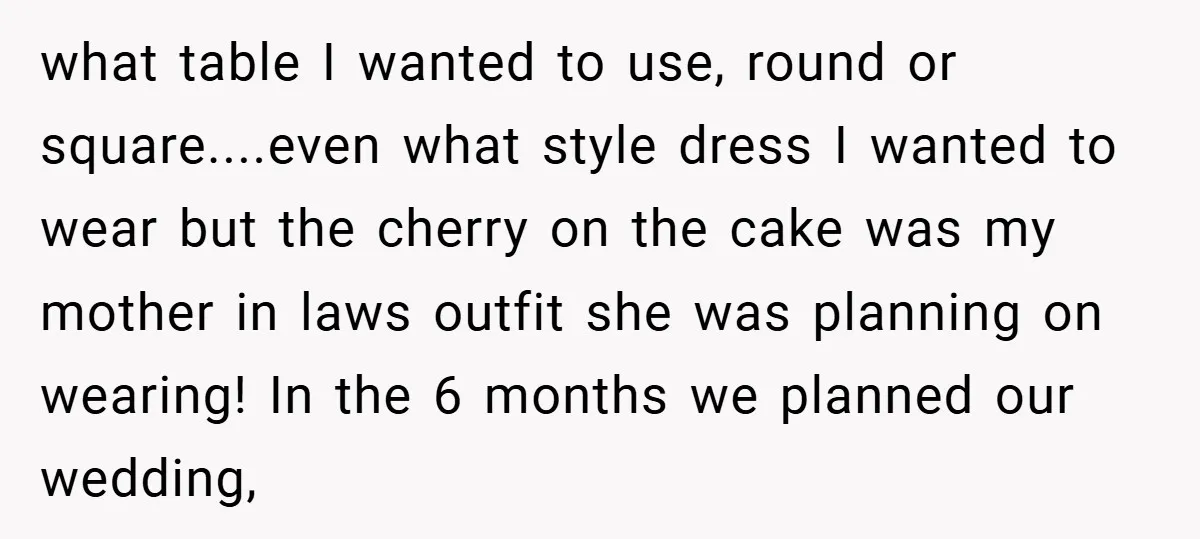 Bride Creates “Jacket of Shame” to Stop MIL from Wearing a Wedding Dress - Did She Go Too Far? what table I wanted to use, round or square....even what style dress I wanted to wear but the cherry on the cake was my mother in laws outfit she was...