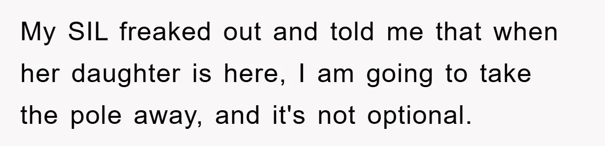 My SIL freaked out and told me that when her daughter is here, I am going to take the pole away, and it's not optional.