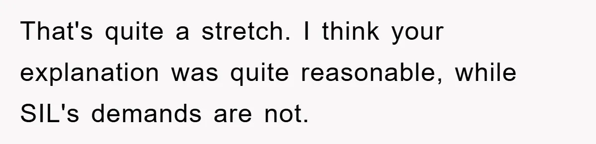 That's quite a stretch. I think your explanation was quite reasonable, while SIL's demands are not.