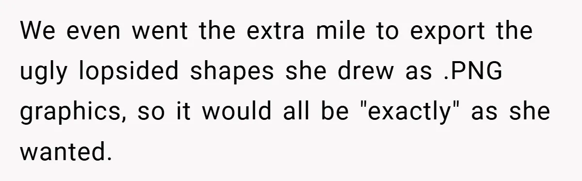 We even went the extra mile to export the ugly lopsided shapes she drew as .PNG graphics, so it would all be "exactly" as she wanted.