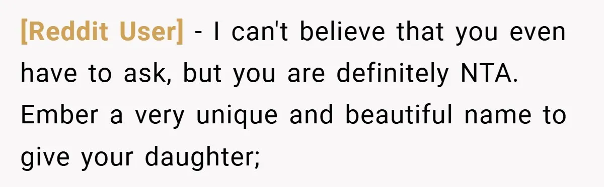 [Reddit User] − I can't believe that you even have to ask, but you are definitely NTA. Ember a very unique and beautiful name to give your daughter;