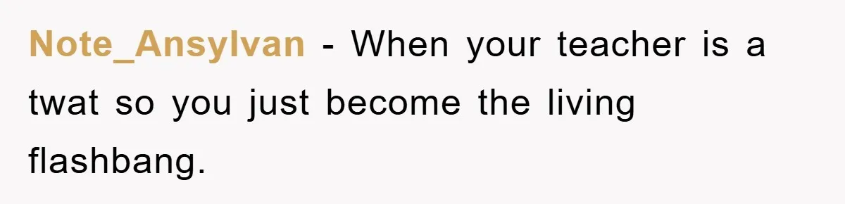 Note_Ansylvan − When your teacher is a twat so you just become the living flashbang.