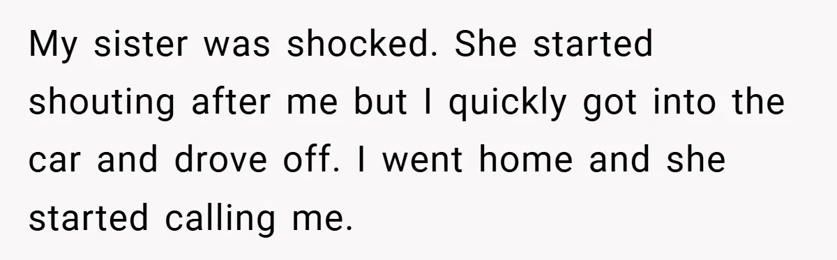 Medical Student Drops Sister’s Kids at Child-Free Wedding After Being Dumped on Last Minute My sister was shocked. She started shouting after me but I quickly got into the car and drove off. I went home and she started calling me.