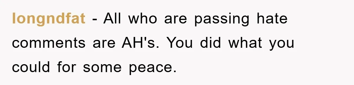 longndfat − All who are passing hate comments are AH's. You did what you could for some peace.