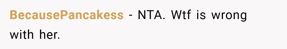 BecausePancakess − NTA. Wtf is wrong with her.