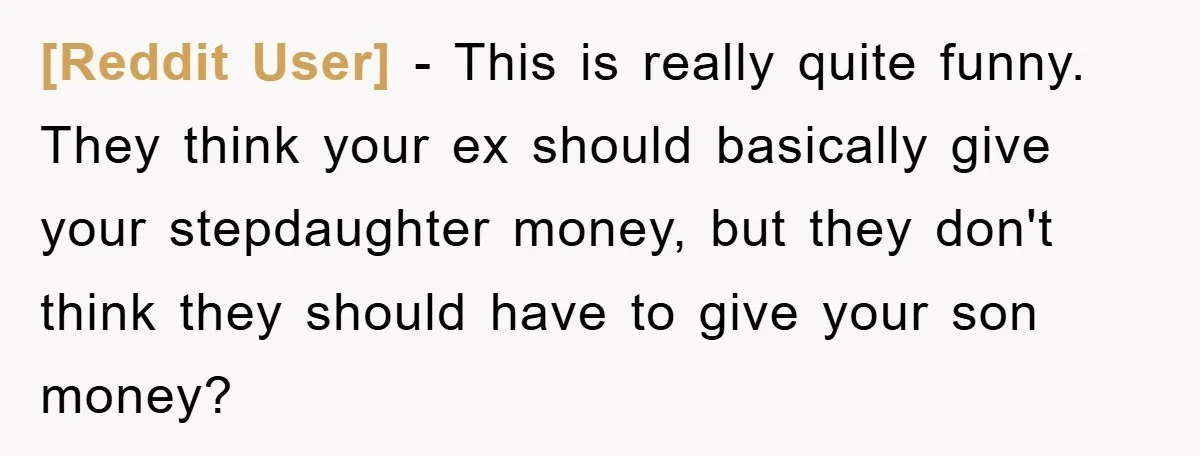 [Reddit User] − This is really quite funny. They think your ex should basically give your stepdaughter money, but they don't think they should have to give your son money?