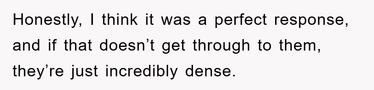 Honestly, I think it was a perfect response, and if that doesn’t get through to them, they’re just incredibly dense.