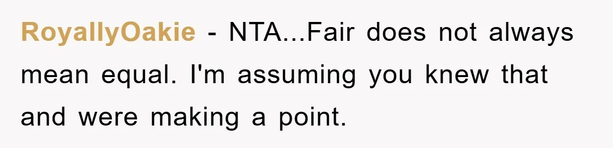RoyallyOakie − NTA...Fair does not always mean equal. I'm assuming you knew that and were making a point.