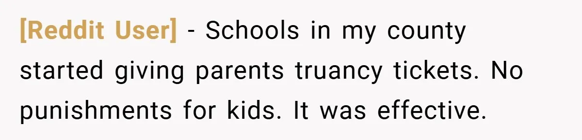 [Reddit User] − Schools in my county started giving parents truancy tickets. No punishments for kids. It was effective.
