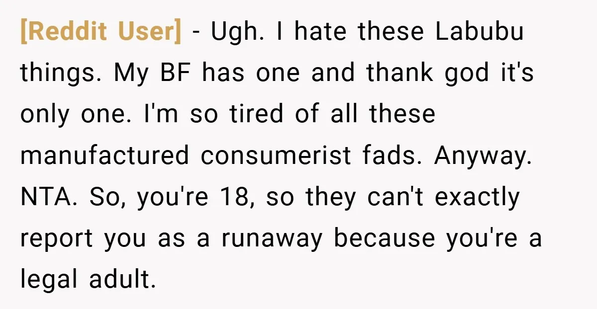 [Reddit User] − Ugh. I hate these Labubu things. My BF has one and thank god it's only one. I'm so tired of all these manufactured consumerist fads. Anyway. NTA....