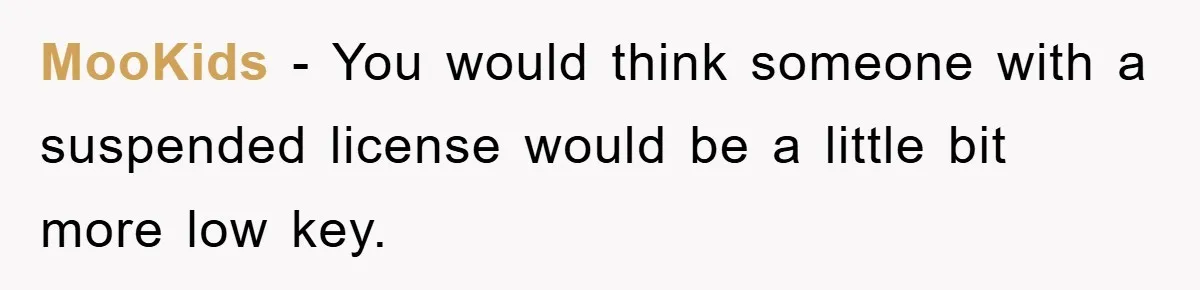 MooKids − You would think someone with a suspended license would be a little bit more low key.