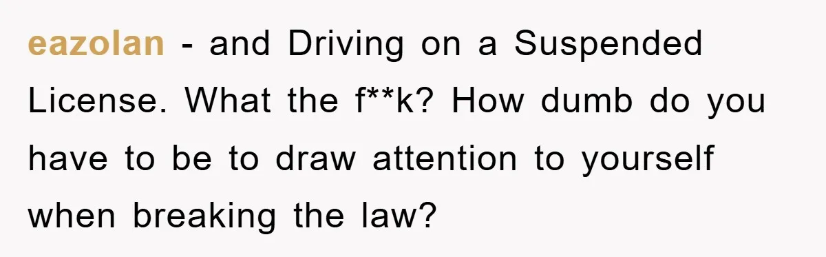 eazolan − and Driving on a Suspended License. What the f**k? How dumb do you have to be to draw attention to yourself when breaking the law?