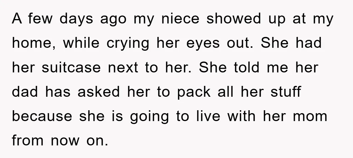 A few days ago my niece showed up at my home, while crying her eyes out. She had her suitcase next to her. She told me her dad has asked...