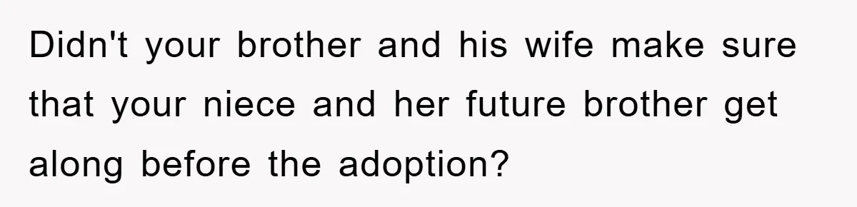 Didn't your brother and his wife make sure that your niece and her future brother get along before the adoption?