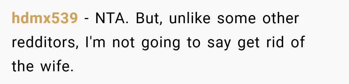 hdmx539 − NTA. But, unlike some other redditors, I'm not going to say get rid of the wife.