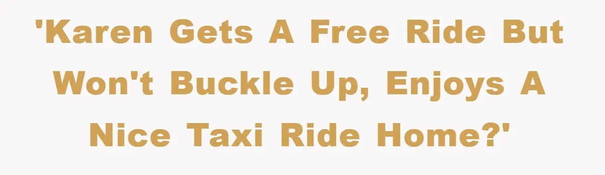 'Karen gets a free ride but won't buckle up, enjoys a nice taxi ride home?'