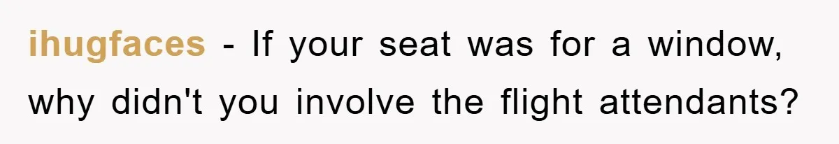 ihugfaces − If your seat was for a window, why didn't you involve the flight attendants?