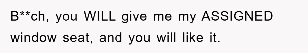 B**ch, you WILL give me my ASSIGNED window seat, and you will like it.