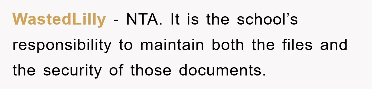 WastedLilly − NTA. It is the school’s responsibility to maintain both the files and the security of those documents.