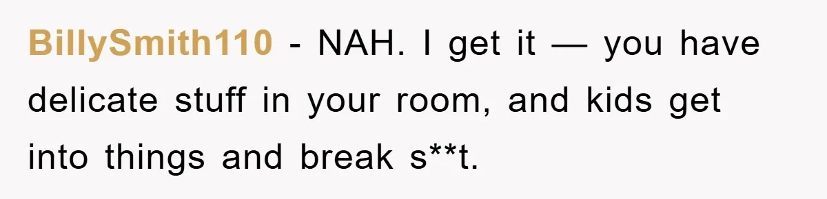 BillySmith110 − NAH. I get it — you have delicate stuff in your room, and kids get into things and break s**t.