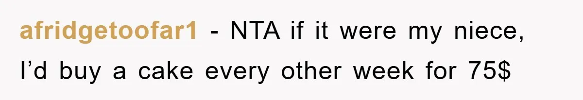 afridgetoofar1 − NTA if it were my niece, I’d buy a cake every other week for 75$