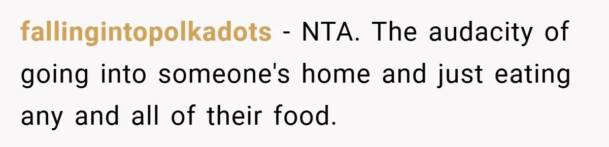 fallingintopolkadots − NTA. The audacity of going into someone's home and just eating any and all of their food.